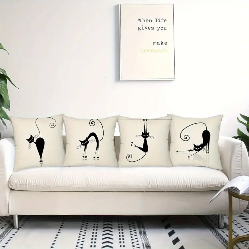 Cartoon Black Cat Throw Pillow Cover  18” x 18” - Pick 1 - NWT